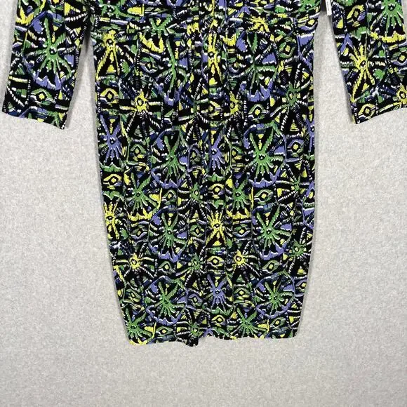 Jones New York Dress 10 Wrap Ruched Slinky Abstract Artsy Career Church Print